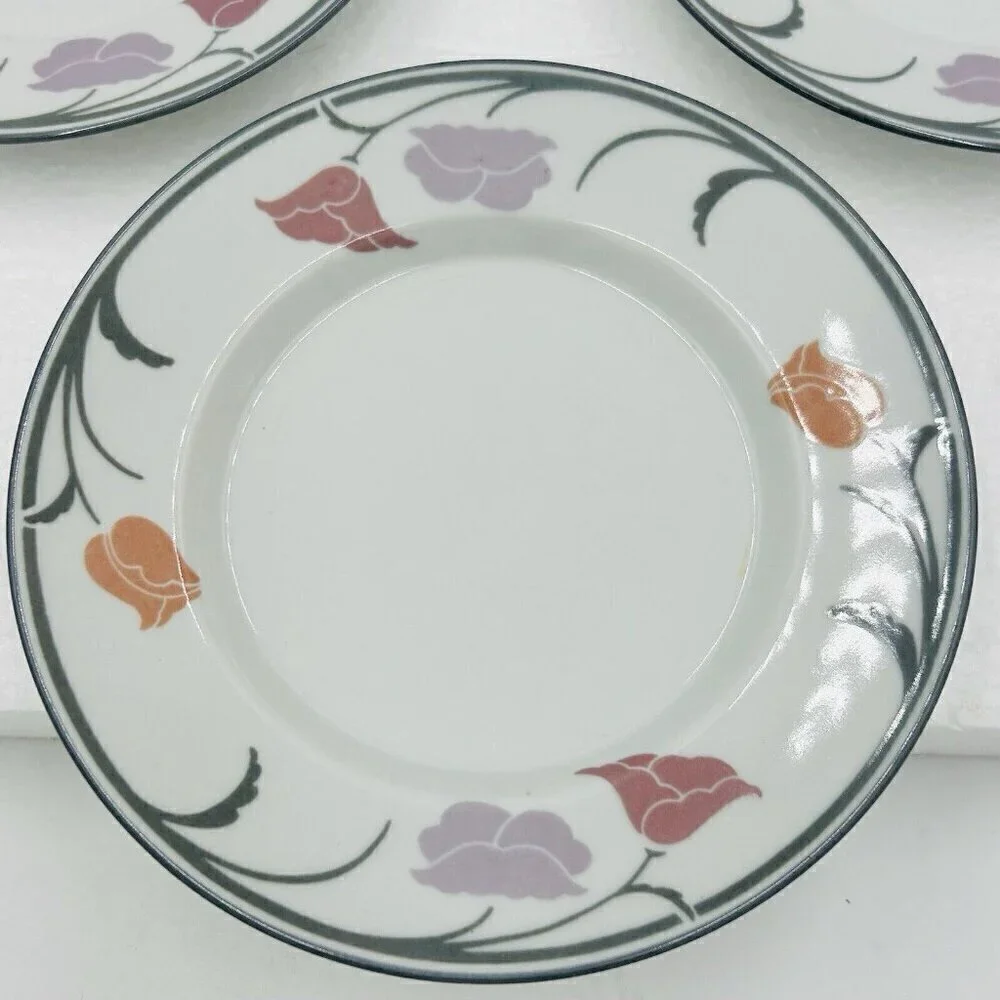 Dansk Tivoli Belles Fleurs 7” Side Small Plates Gray Tulips Pattern Set of 3
